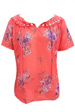 Load image into Gallery viewer, Full Size Printed Tie Neck Short Sleeve Blouse
