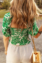 Load image into Gallery viewer, Dark Green Tropical Leaf Print Smocked Crop Top
