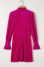 Load image into Gallery viewer, Rose Red Smocked Mock Neck Ruffled Puff Sleeve Velvet Mini Dress
