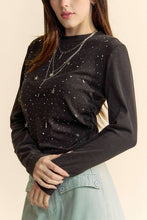 Load image into Gallery viewer, Davi &amp; Dani Side Ruched Rhinestone and Star Detail Round Neck Top
