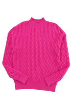 Load image into Gallery viewer, Rose Red Solid Cable Knit High Neck Drop Shoulder Sweater
