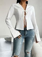 Load image into Gallery viewer, Devine Slit Tied Collared Neck Long Sleeve Blouse
