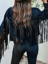 Load image into Gallery viewer, Fringe Button Up Long Sleeve Denim Jacket
