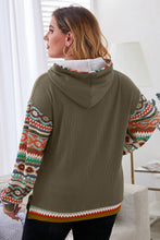 Load image into Gallery viewer, Plus Size Waffle-Knit Geometric Dropped Shoulder Hoodie
