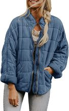 Load image into Gallery viewer, Womens Winter Zip-up Stand Collar Solid Color Plaid Long Sleeved Jacket with Pockets
