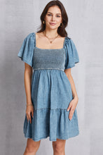 Load image into Gallery viewer, Smocked Square Neck Mini Denim Dress
