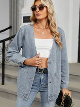Load image into Gallery viewer, Pocketed V-Neck Button Up Denim Jacket
