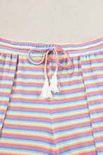 Load image into Gallery viewer, Pink Stripe Rainbow Tee Tasseled String Wide Leg Pants Set
