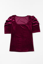 Load image into Gallery viewer, Burgundy Short Puff Sleeve Velvet Top
