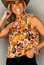 Load image into Gallery viewer, Orange Floral Print Knotted Halter Neck Sleeveless Top
