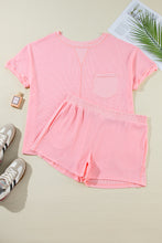 Load image into Gallery viewer, Pink Plus Size Ribbed Exposed Seam Tee and Shorts Set
