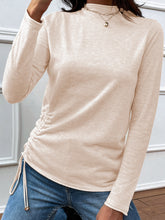 Load image into Gallery viewer, Shiny Drawstring Mock Neck Long Sleeve T-Shirt
