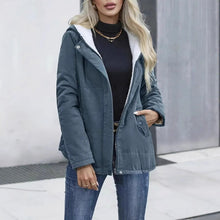 Load image into Gallery viewer, Womens Fleece-lined Hooded Coat Winter Preppy Style Long Sleeve Jacket Warm Pockets Cotton Coat
