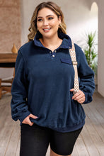 Load image into Gallery viewer, Plus Size Quarter Snap Long Sleeve Sweatshirt
