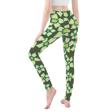 Load image into Gallery viewer, Ti Amo I love you - Exclusive Brand - Hemlock with Pine Glade &amp; Olive Green Floral Pattern - Yoga Leggings
