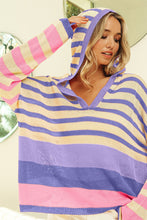 Load image into Gallery viewer, BiBi Striped Color Block  Hooded Knit Top
