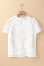 Load image into Gallery viewer, White Geometric Embroidery Hollow Out Blouse
