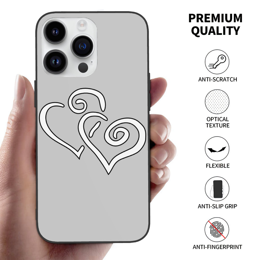 Ti Amo I love you - Exclusive Brand - Silver - Double White Heart -  Apple 14 PC Phone Case (3 cameras)