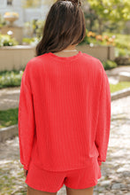 Load image into Gallery viewer, Casual Corded Knit Long Sleeve Top and High Waist Shorts Set
