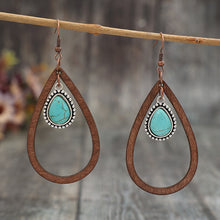 Load image into Gallery viewer, Wooden Turquoise Cutout Teardrop Earrings
