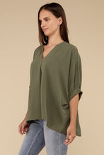 Load image into Gallery viewer, Woven Airflow V-Neck Puff Half Sleeve Top
