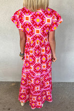 Load image into Gallery viewer, Strawbeery Pink Geo Print V-neck Maxi Dress
