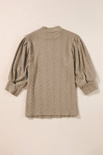 Load image into Gallery viewer, Apricot Vintage Textured Puff Sleeve Mock Neck Top
