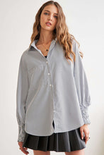 Load image into Gallery viewer, ADORA High-Low Striped Button Down Smocked Lantern Sleeve Shirt
