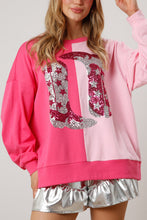 Load image into Gallery viewer, Pink Color Block Sequined Cowgirl Boots Graphic Sweatshirt
