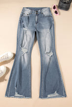 Load image into Gallery viewer, Dusk Blue Vintage Light Wash Ripped Raw Edge Flare Jeans
