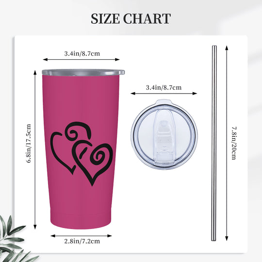 Ti Amo I love you - Exclusive Brand - Hibiscus - Double Black Heart - 20oz Stainless Steel Straw Lid Cup