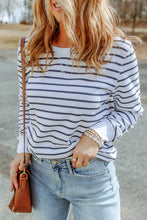 Load image into Gallery viewer, Striped Print Ribbed Trim Long Sleeve Top
