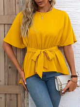 Load image into Gallery viewer, Tied Round Neck Half Sleeve Blouse
