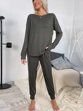 Load image into Gallery viewer, Shiny Round Neck Top and Drawstring Pants Lounge Set
