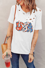 Load image into Gallery viewer, White Flower USA Graphic Distressed Tee
