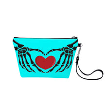 Load image into Gallery viewer, Ti Amo I love you - Exclusive Brand -  Aqua / Cyan - Skeleton Hands with Heart - Sling Cosmetic Bag
