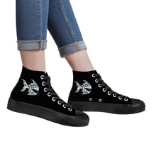 Load image into Gallery viewer, Ti Amo I love you - Exclusive Brand - Black - Angry Fish - High Top Canvas Shoes - Black  Soles
