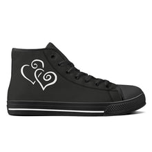 Load image into Gallery viewer, Ti Amo I love you - Exclusive Brand - Tuatara - Double White Heart High-Top Canvas Shoes - Black Soles
