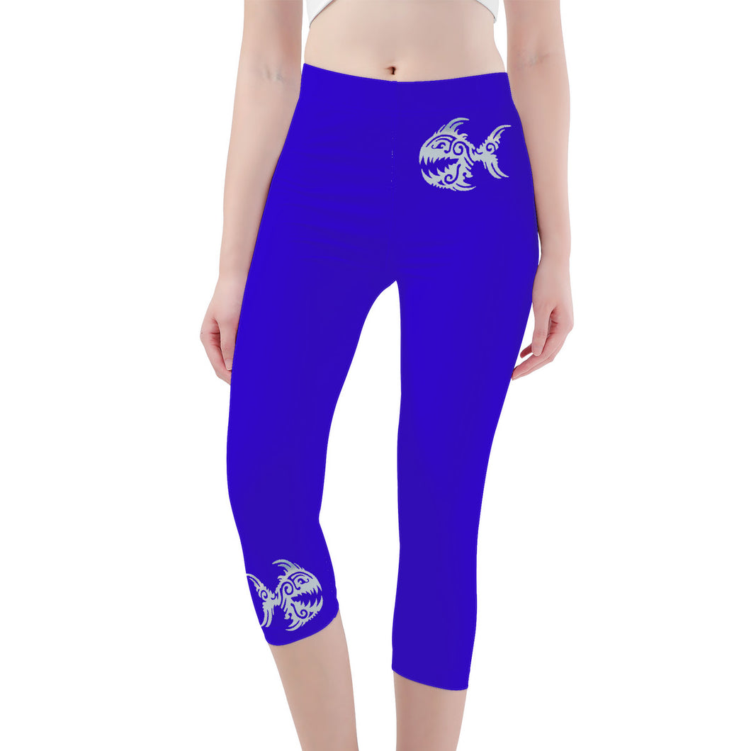 Ti Amo I love you -  Exclusive Brand - Violet Blue - Womens / Teen Girls  / Womens Plus Size  - Angry Fish - Capri Yoga Leggings - Sizes XS-3XL