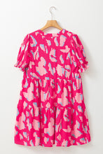 Load image into Gallery viewer, Pink Abstract Printed Puff Short Sleeve Tiered Loose Dress
