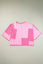 Load image into Gallery viewer, Pink Color Block Patchwork 3/4 Sleeve Loose Top
