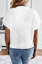 Load image into Gallery viewer, White Solid Color Textured Split Neck Short Sleeve Top
