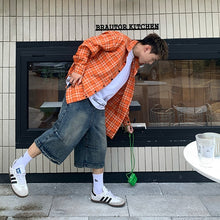 Load image into Gallery viewer, Mens Retro Design Long Sleeve Lining Loose Casual Orange Plaid Shirt
