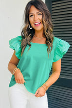 Load image into Gallery viewer, Mint Green Flutter Sleeve Square Neck Top
