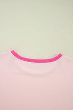 Load image into Gallery viewer, Pink Color Block Stitching Sleeve Round Neck Oversize Top
