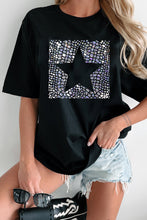 Load image into Gallery viewer, Black Star Marble Glitter Print Crew Neck T Shirt
