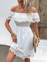 Load image into Gallery viewer, Shiny Ruched Lace Detail Off-Shoulder Dress
