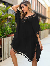 Load image into Gallery viewer, Tassel Cutout Half Sleeve Cover-Up
