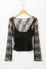 Load image into Gallery viewer, Black Lace Mesh Crochet Splicing Slim Fit Long Sleeve Blouse
