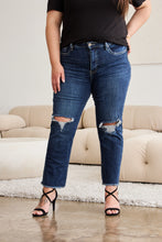 Load image into Gallery viewer, RFM Crop Dylan Plus Size Tummy Control Distressed High Waist Raw Hem Jeans
